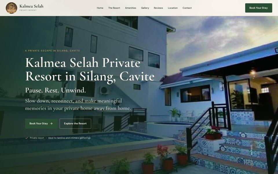 Homepage preview of the Kalmea Selah Resort website