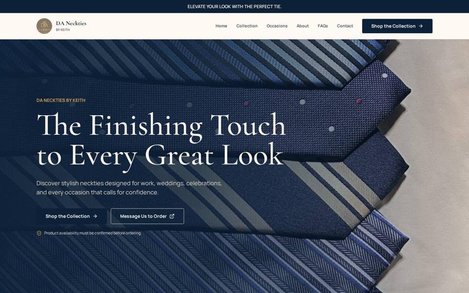 Homepage preview of the DA Neckties by Keith website