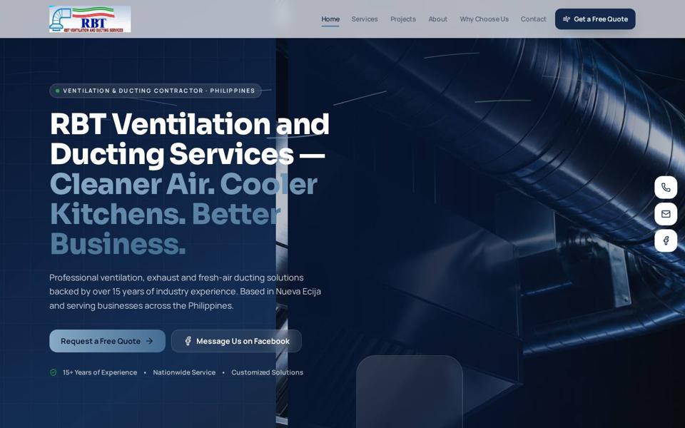 Homepage preview of the RBT Ventilation and Ducting Services website